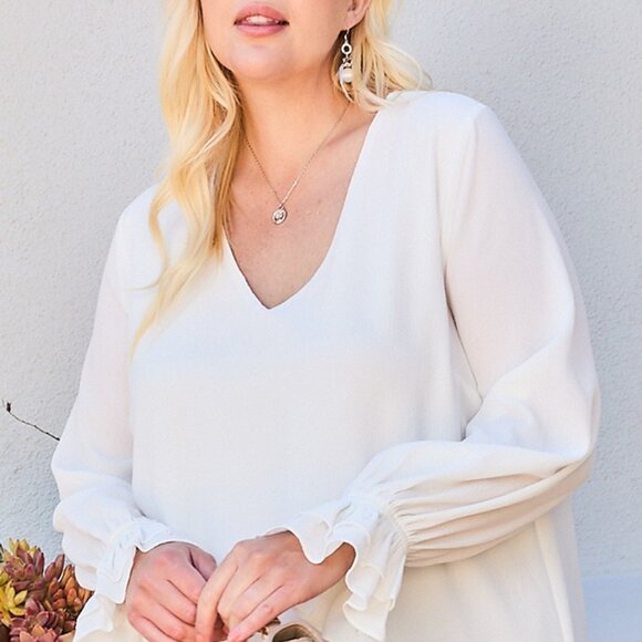 V Neck Tier Ruffle Sleeve Top - Picture 1 of 8